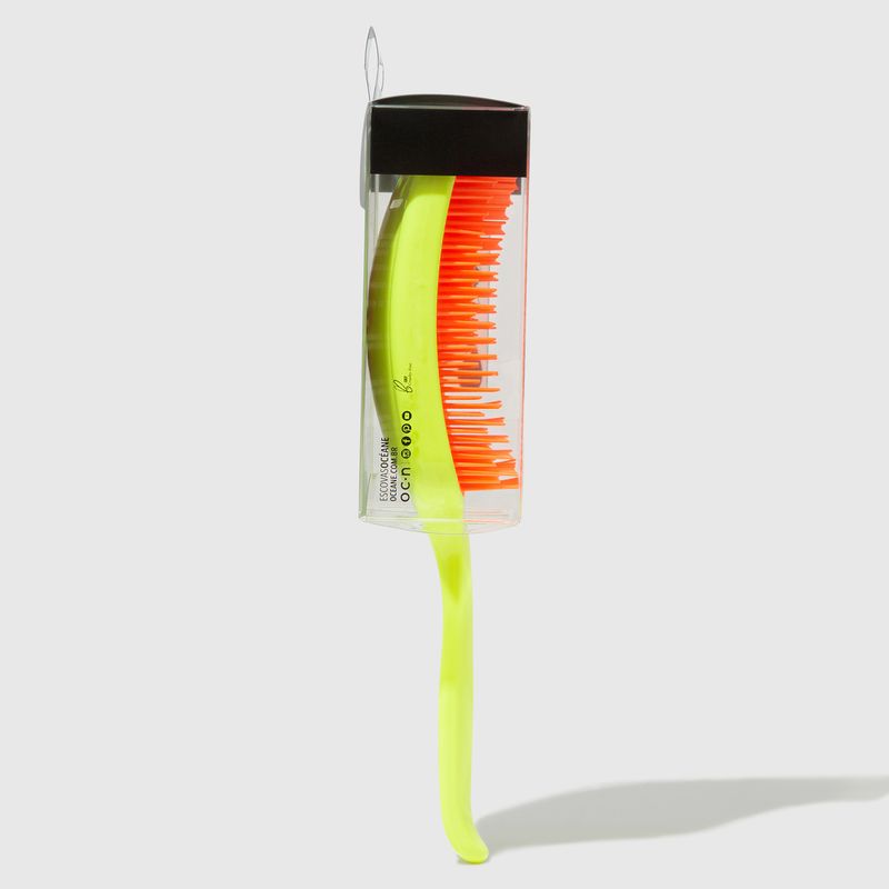 Escova de Cabelo Desembaraçadora Amarela Neon Brush embalagem lateral esquerda