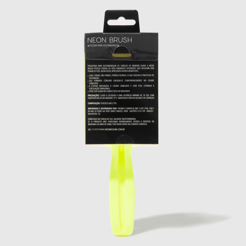 Escova de Cabelo Desembaraçadora Amarela Neon Brush embalagem verso