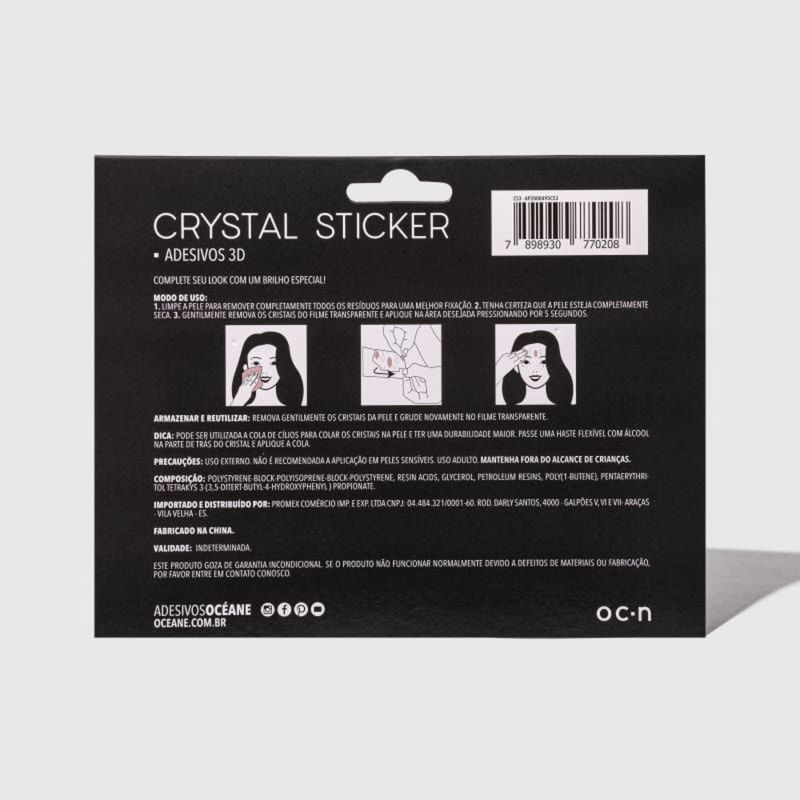 Adesivo Facial 3d Crystal Sticker Cs1 cristal azul embalagem fechada verso
