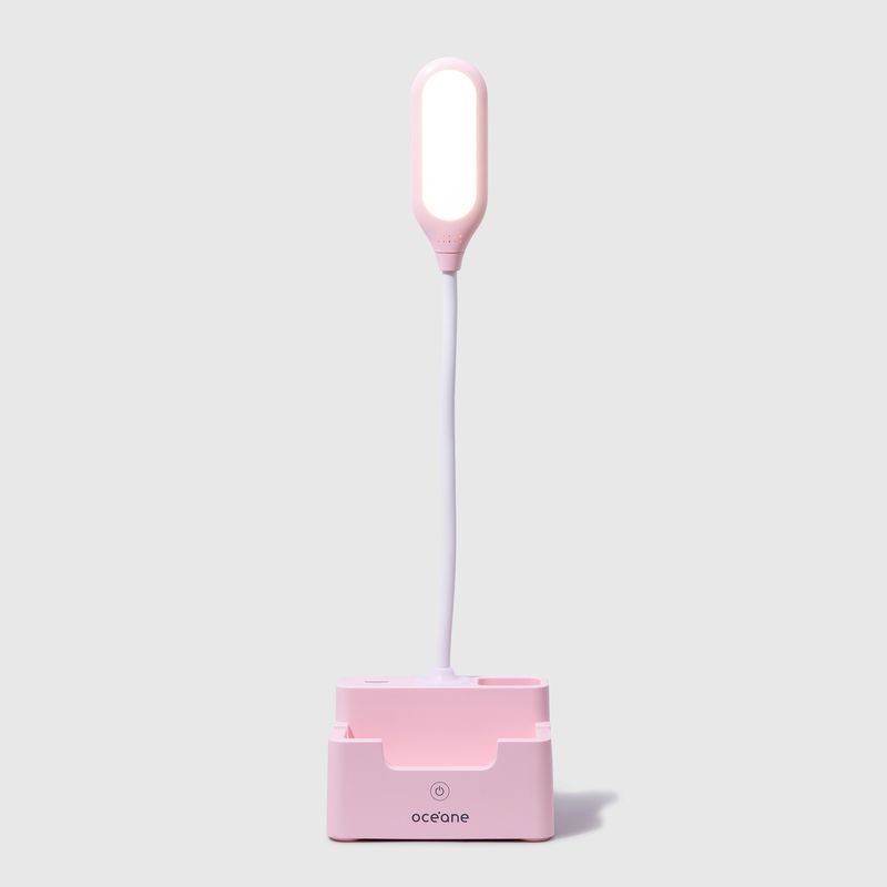 Luminária de Mesa Rosa Desk Lamp com luz acesa frente