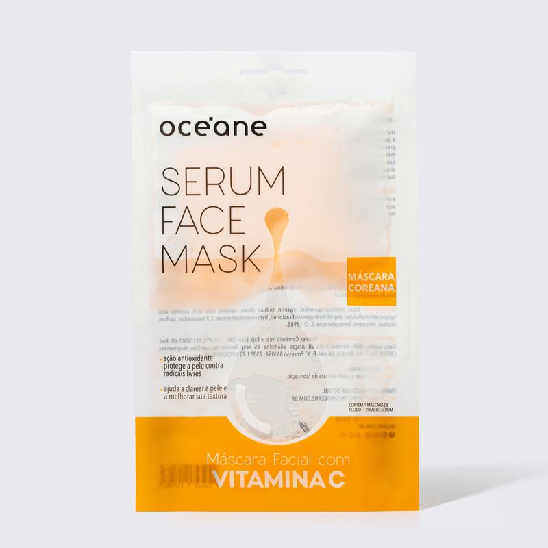 Máscara Facial Com Vitamina C Serum Face Mask embalagem fechada frente