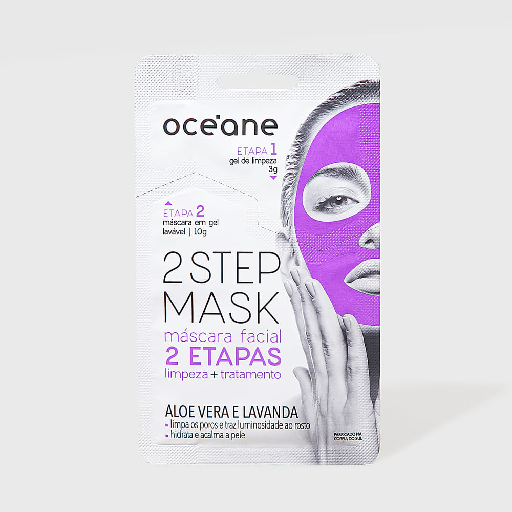 Máscara Facial 2 Steps Aloe Vera e Lavanda | Océane - Maquiagens e cosméticos Océane: Pincéis, paletas, batons, skincare e mais.