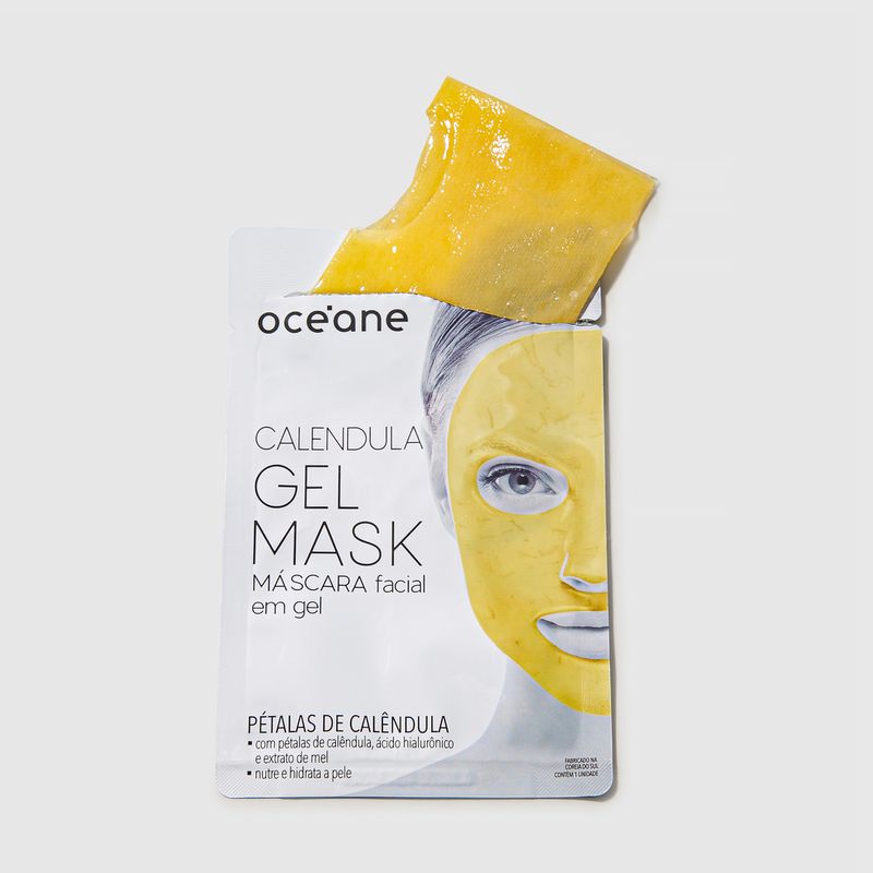 Máscara Facial em Gel Com Pétalas de Calêndula Calendula Gel Mask 1un embalagem aberta frente