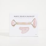 embalagem fechada Kit de Massagem Facial de Quartzo Rosa Quartz Roller & Gua Sha Set frente