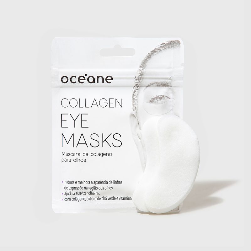 embalagem fechada Máscara P/ Olhos com Colágeno - Collagen Eye Mask e máscaras fora da embalagem ao dalo direito frente