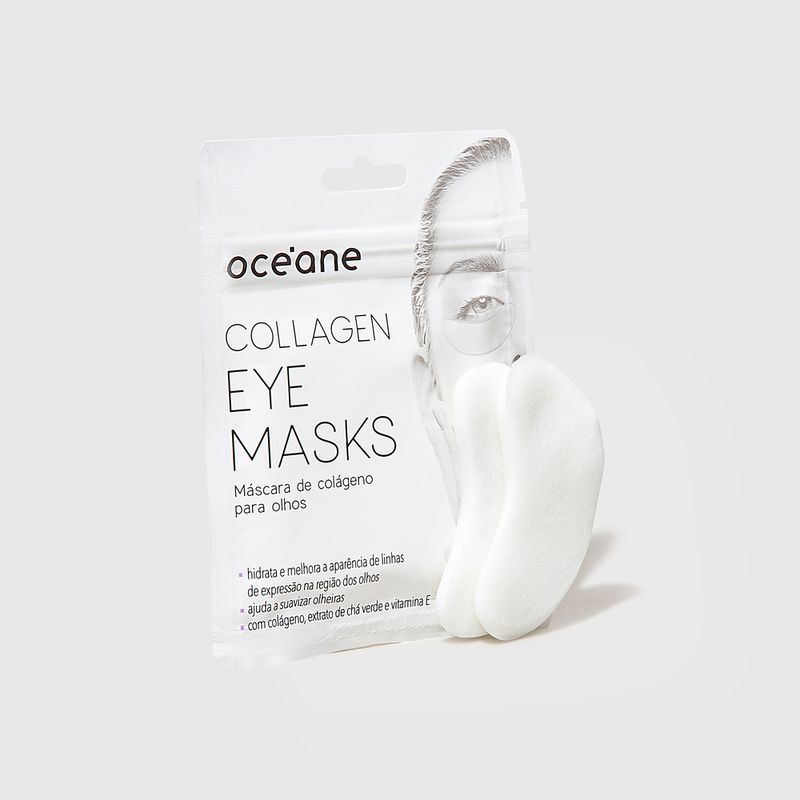 embalagem fechada Máscara P/ Olhos com Colágeno - Collagen Eye Mask e máscaras fora da embalagem ao lado direito frente