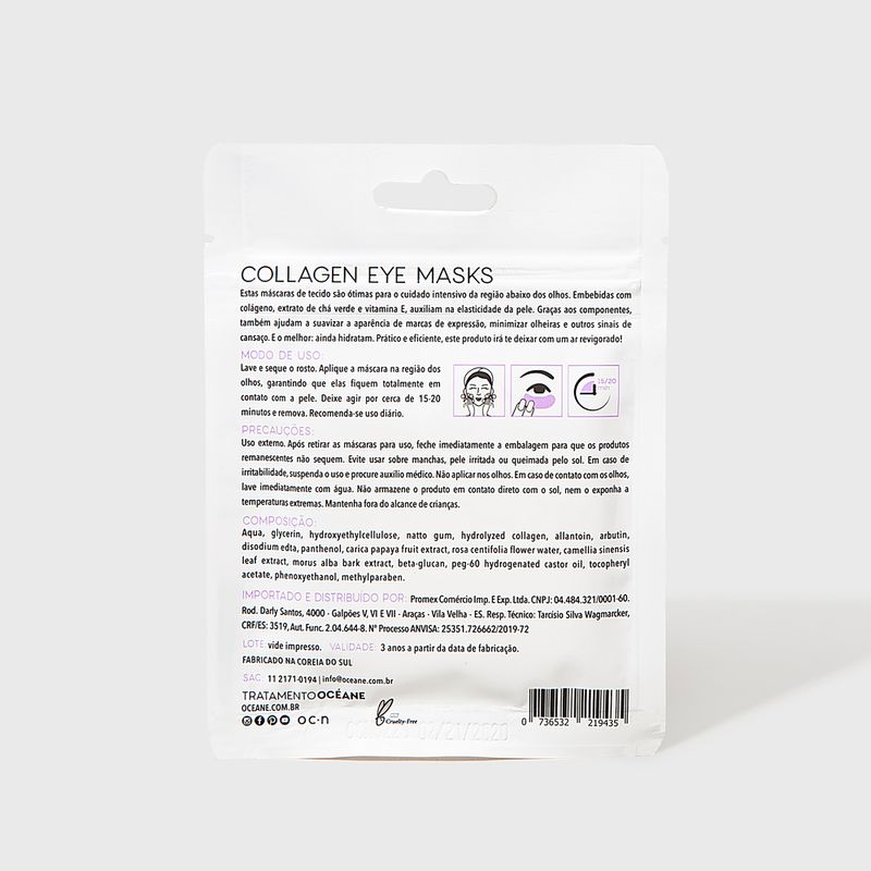 embalagem fechada Máscara P/ Olhos com Colágeno - Collagen Eye Mask verso