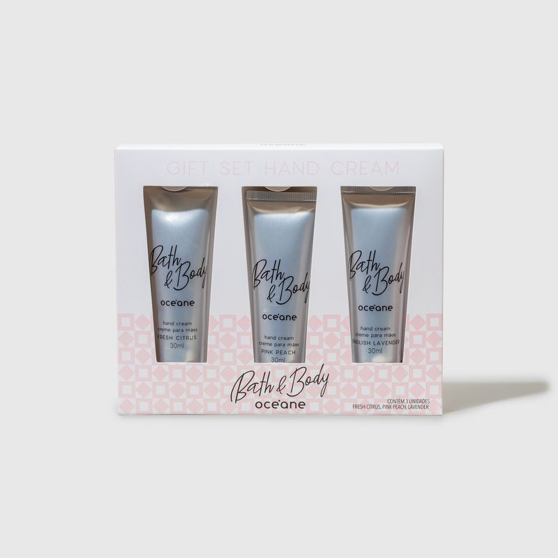 Kit Creme Hidratante Para Mãos Gift Set Hand Cream 3un embalagem fechada frente