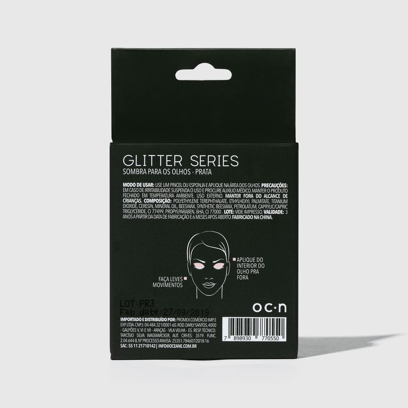 Sombra unitaria Para Olhos Glitter Series Prata embalagem fechada  verso