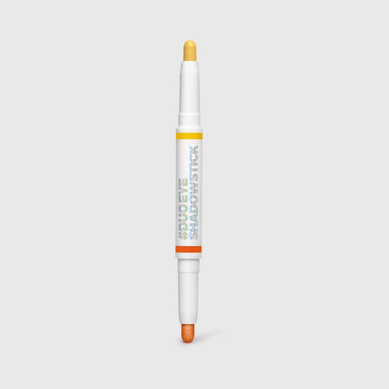 Sombra-em-Bastao-Dupla-Amarela-e-Laranja-Larissa-Manoela-By-Oceane-Duo-Eyeshadow-Stick-Sunrise-And-Mettalic-Copper-embalagem-aberta-sem-tampa