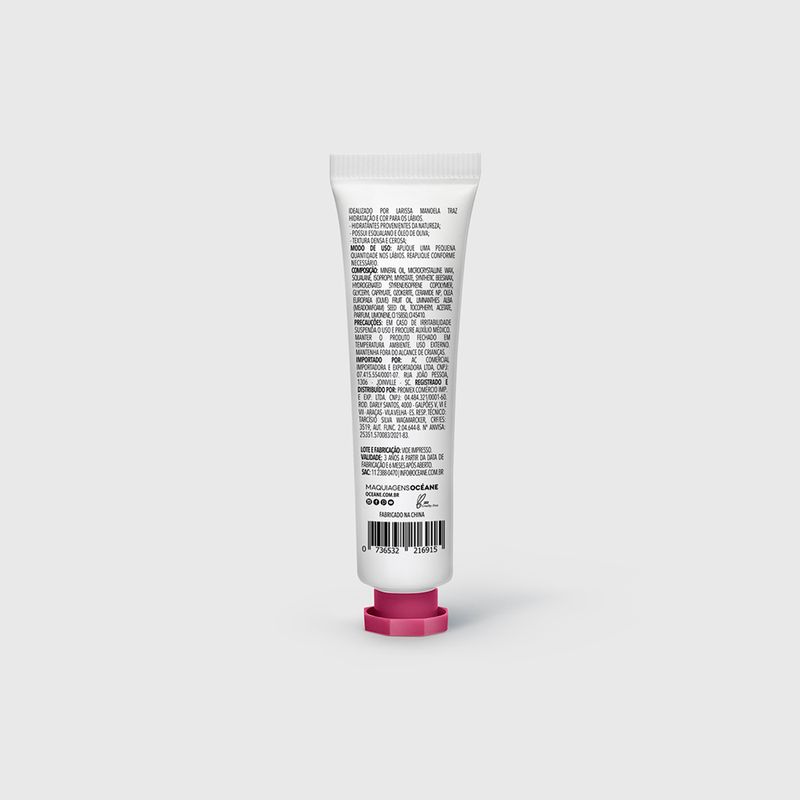 embalagem verso Hidratante Labial Rosa Larissa Manoela By Océane Skin Balm Cherry