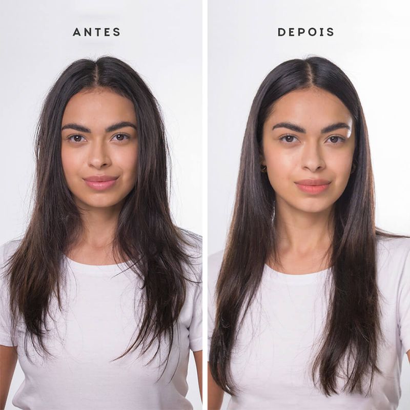 a imagem mostra o antes e depois da moledo ter usado o shampoo para cabelos oleosos océane