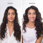 Antes e depois da modelo usando Condicionador Para Cabelos Normais com óleos ozonizados Océane