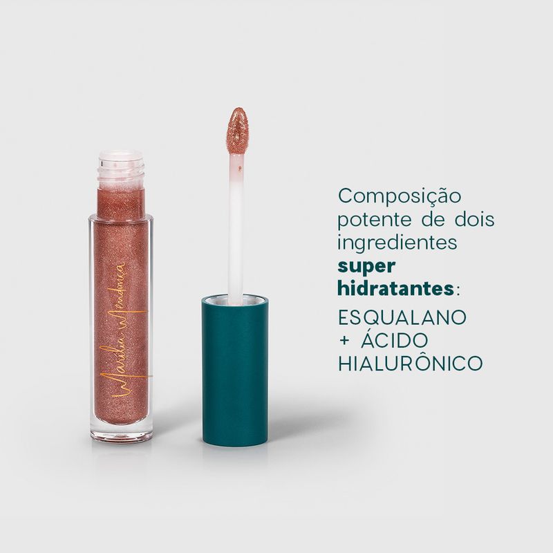 embalagem aberta frente com tampa ao lado direito Brilho Labial Nude Marília Mendonça By Océane Lip Gloss Nude