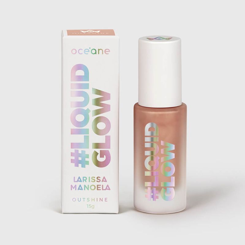 caixa fechada com Iluminador Líquido Dourado Larissa Manoela By Océane Liquid Glow Outshine ao lado direito