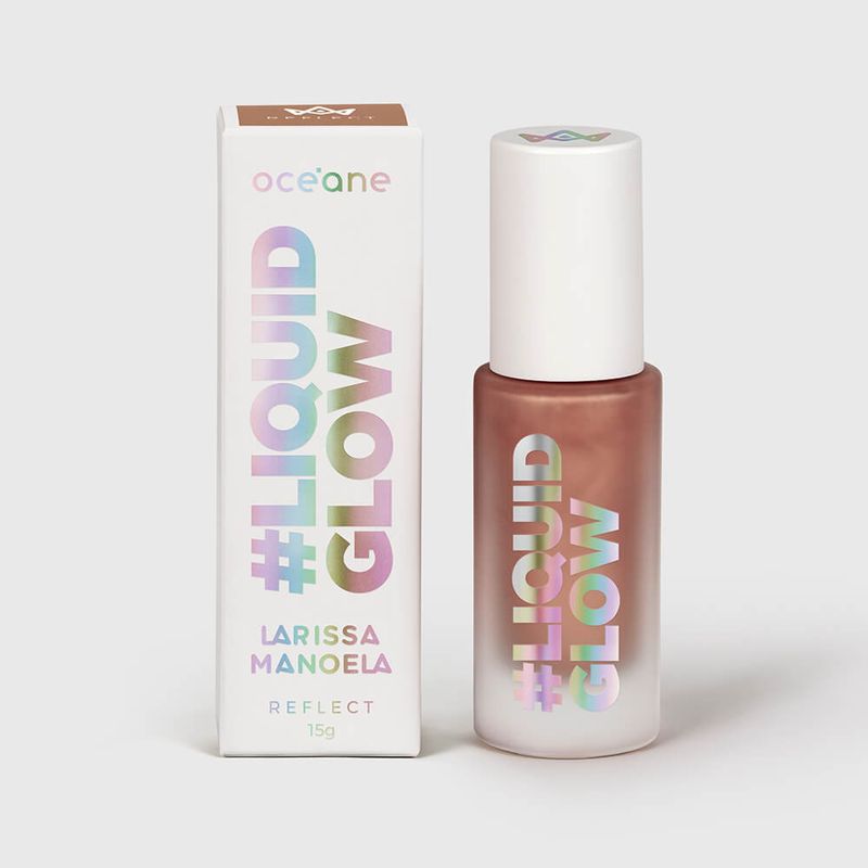 caixa fechada com embalagem fechada ao lado direito Iluminador Líquido Bronze Larissa Manoela By Océane Liquid Glow Reflect