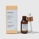 sérum facial de vitamina c com ácido ferulico aberto frente com embalagem ao lado esquerdo