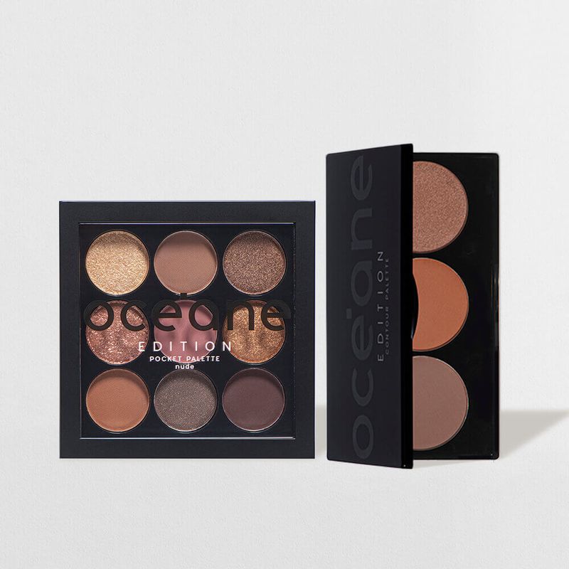 o Kit Make Nude Océane Edition conta com uma paleta de contorno e uma paleta de sombras nude