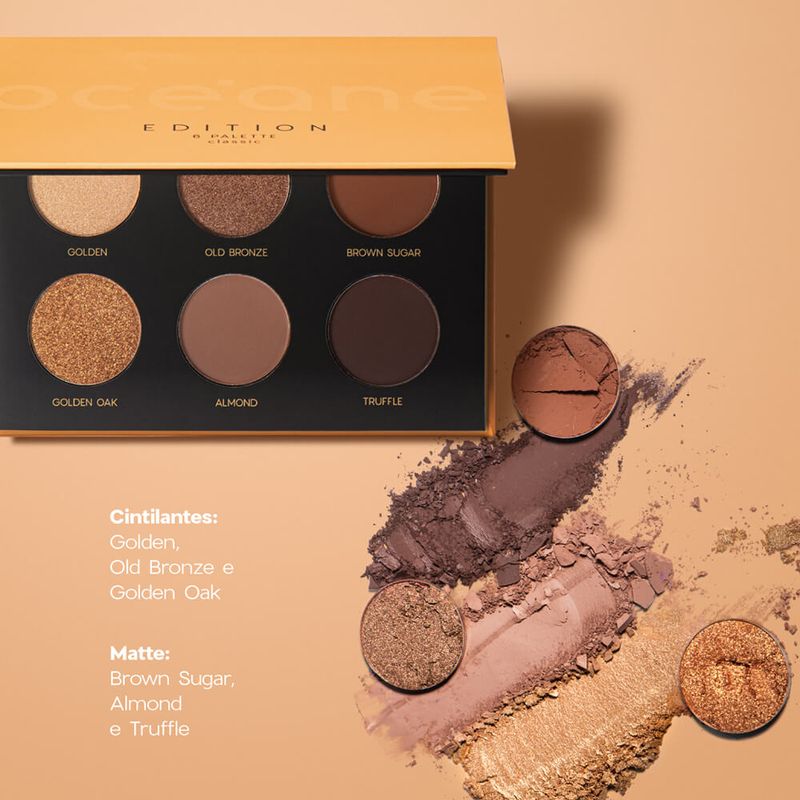 cores da Paleta de Sombras Tons Terrosos 6 Eyeshadow Palette Classic Océane Edition