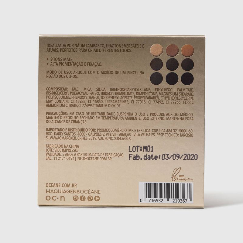 paleta de sombras to go matte nádia tambasco com embalagem costas