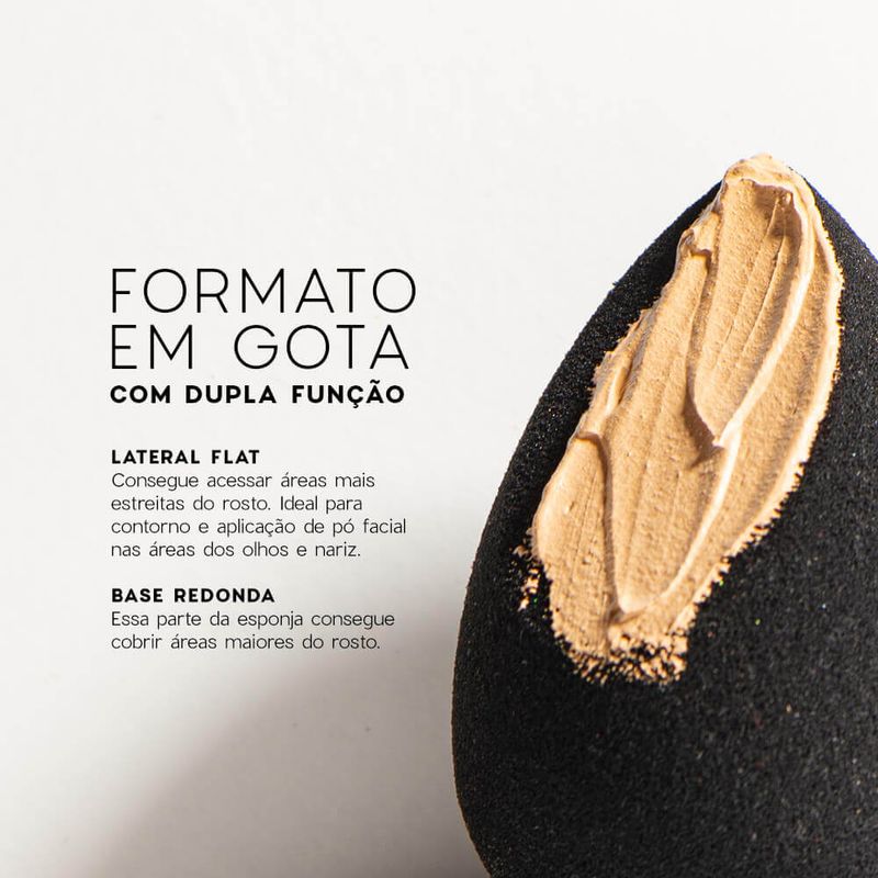 esponja de maquiagem flat drop formato em gota