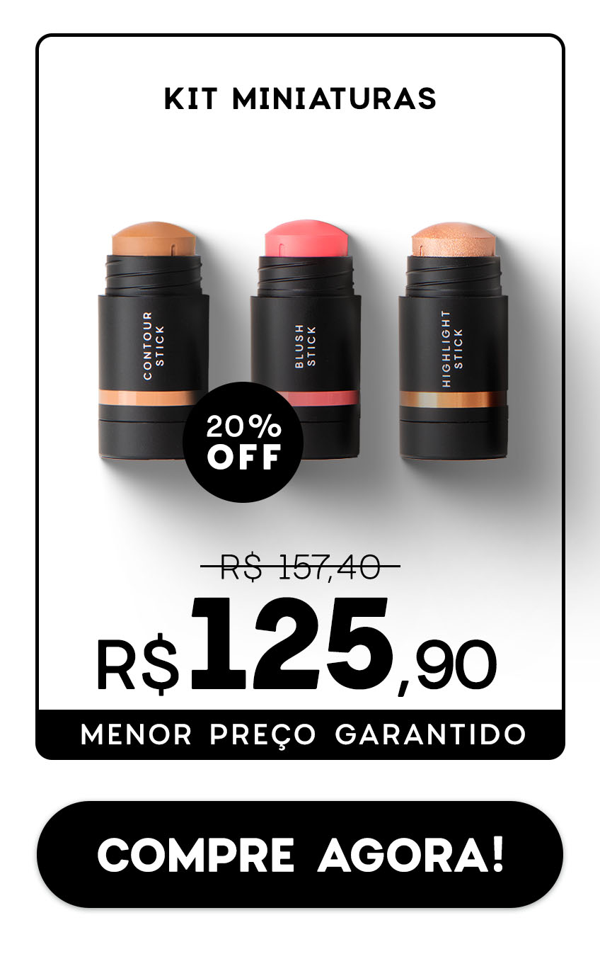 Kit Mini Contorno em Bastão Marrom Médio + Mini Blush em Bastão Rosa Claro + Mini Iluminador em Bastão Océane Edition (3 Produtos)