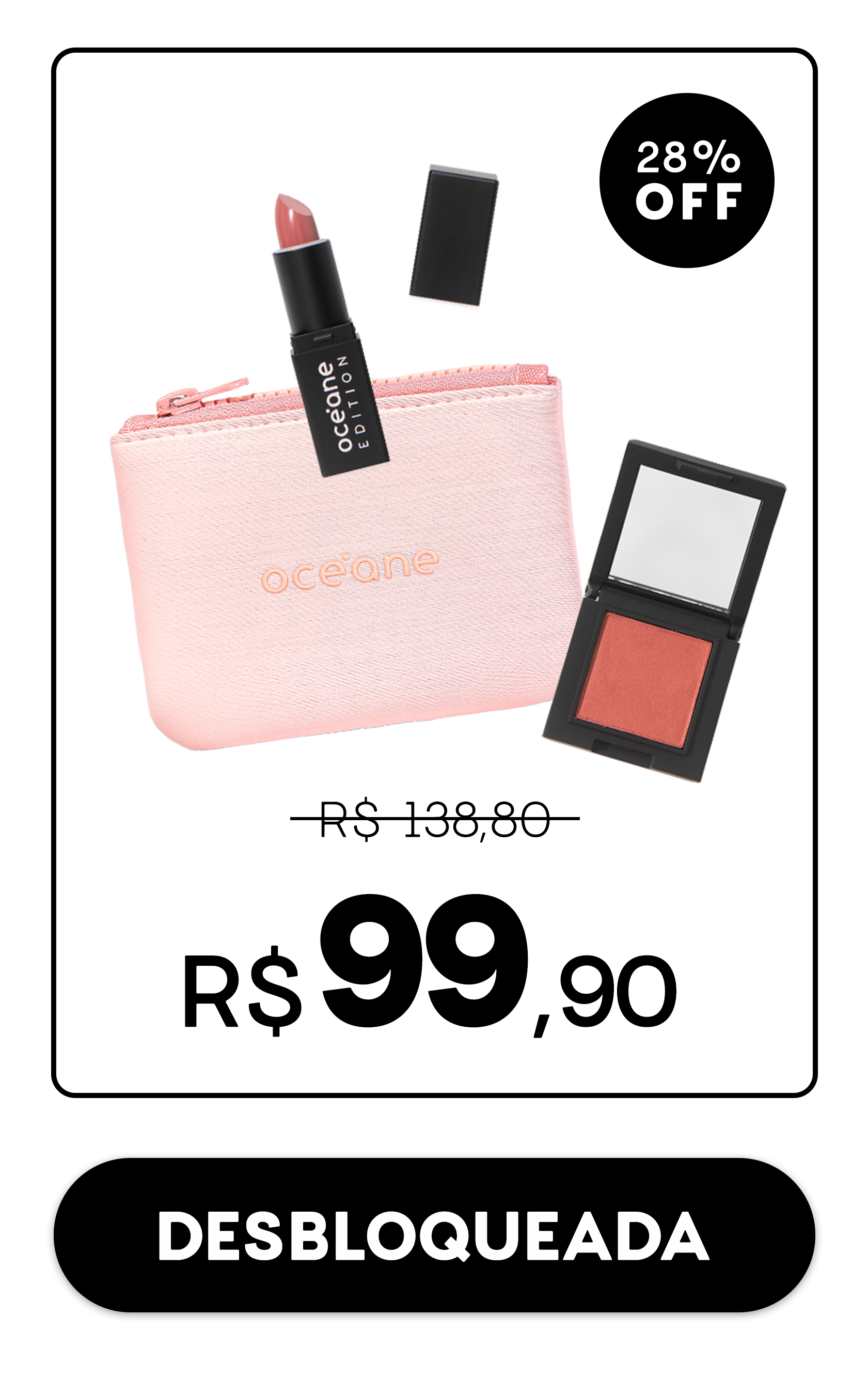 Kit Mini Blush Caramelo + Mini Batom Nude Semi-Matte + Mini Daily Makeup Océane Edition (3 Produtos)