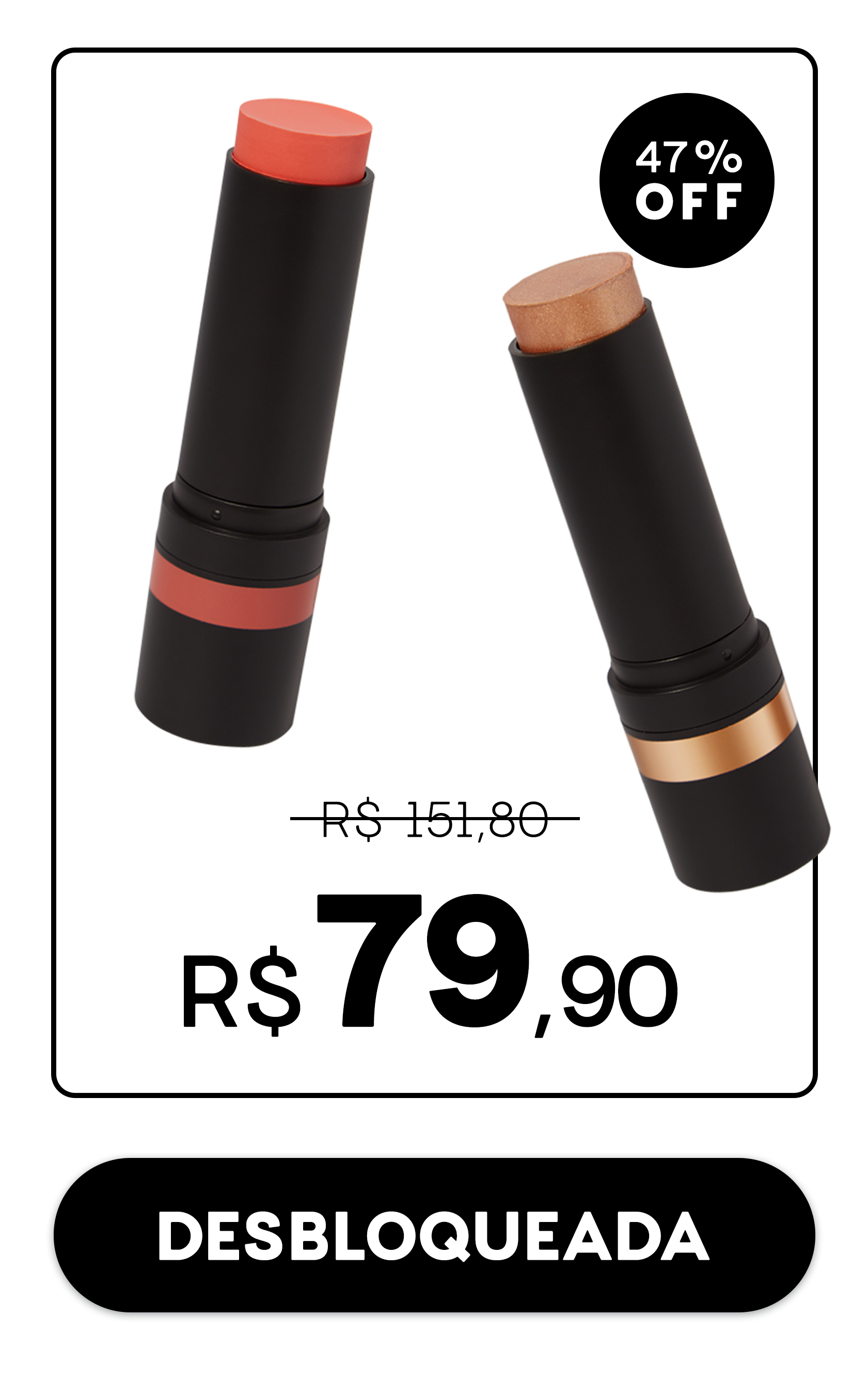 Kit Blush em Bastão Coral + Iluminador em Bastão Bronze Océane Edition